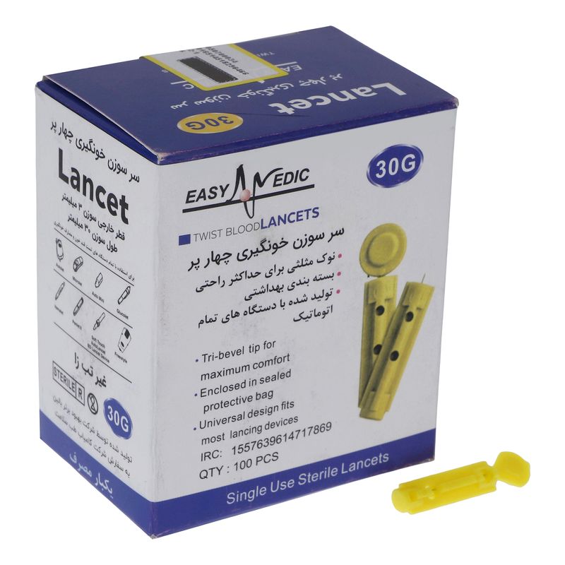 سوزن تست قند خون ایزی مدیک مدل 30g بسته 100 عددی