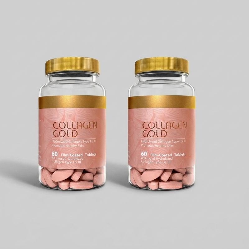 قرص کلاژن آدریان مدل gold مجموعه 2 عددی 60 عددی حاوی کلاژن هیدرولیز شده تایپ 1 و 3 بهبود سلامت پوست و مو مصرف شبانه ساخت ایران