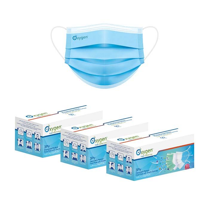 ماسک تنفسی اکسیژن پلاس مدل سه لایه مجموعه 150 عددی