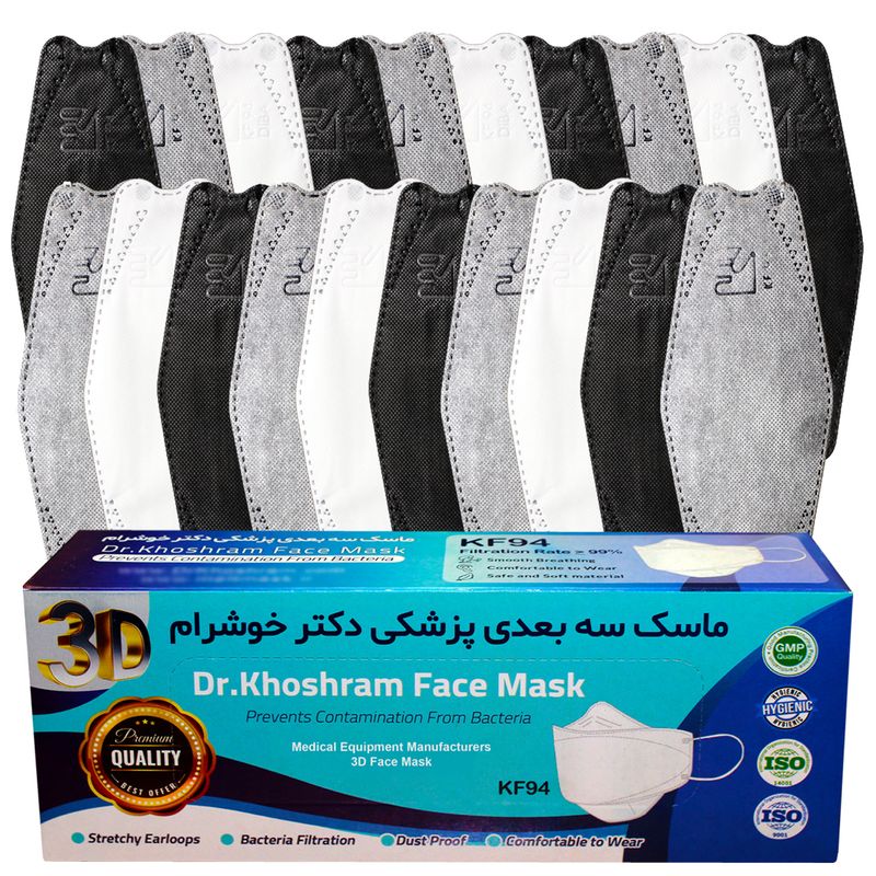 ماسک تنفسی دکترخوشرام مدل سه بعدی 3d007 بسته 20 عددی