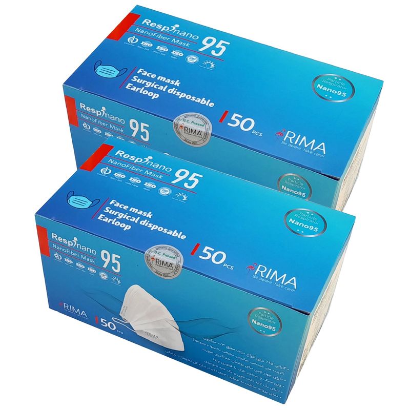 ماسک تنفسی ریما مدل سه لایه نانوالیاف n95 بسته 100 عددی