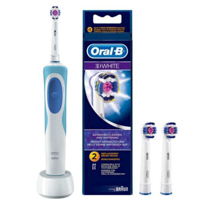 مسواک برقی اورال بی مدل vitality 3d white به همراه سری یدک مسواک برقی مدل brush heads 3d white بسته 2 عددی