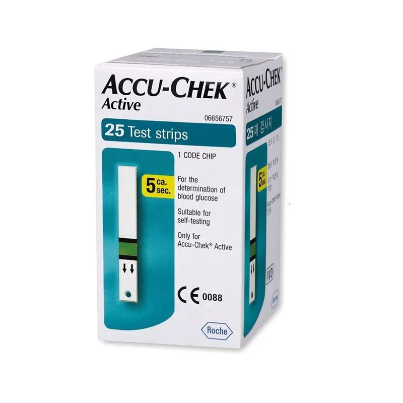 نوار تست قند خون اکیو چک مدل اکتیو  سازگار با دستگاه accu check active بسته 25 عددی