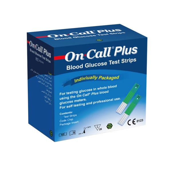 نوار تست قند خون مدل on call plus بسته 25 عددی