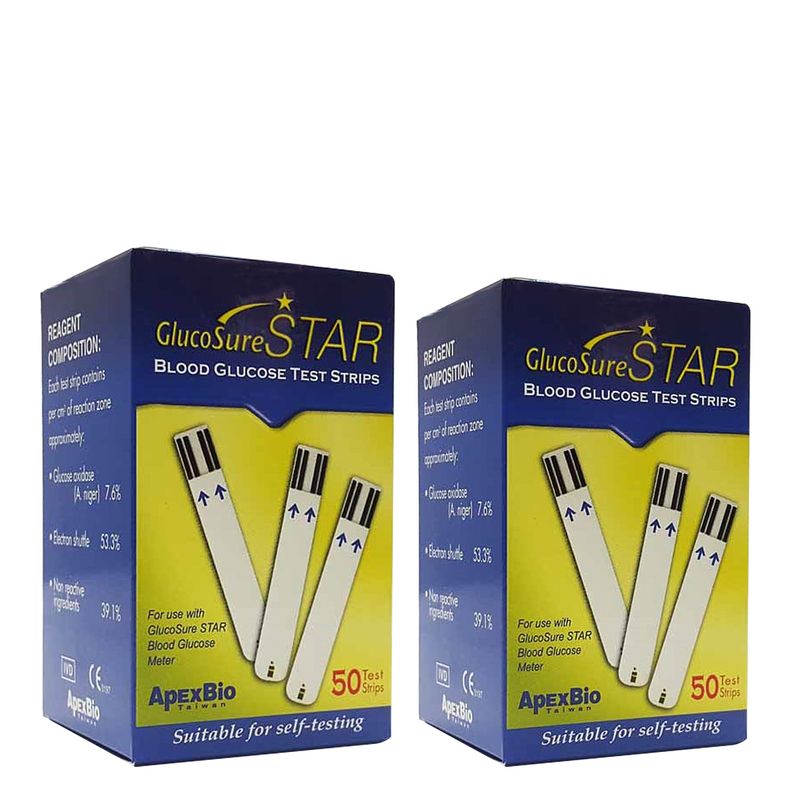 نوار تست قندخون گلوکوشور استار مدل apex bio دو بسته 50 عددی