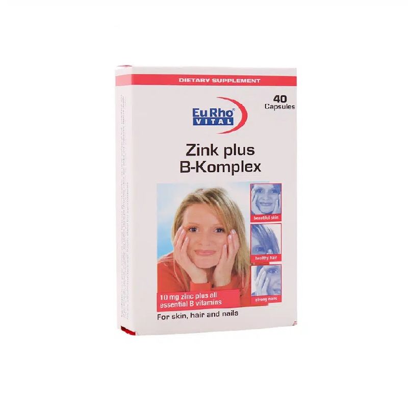 کپسول zinc plus b complex یوروویتال 40 عددی تقویت مو ناخن و پوست با جذب بالا و بدون عوارض گوارشی