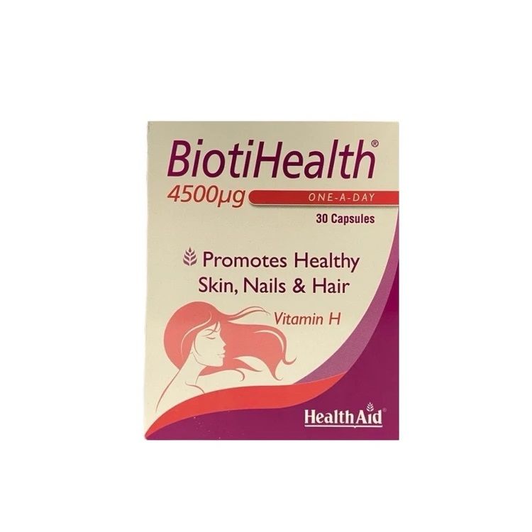 کپسول بیوتین 4500 میکروگرم هلث اید مدل biotihealth تقویت‌کننده مو ناخن و پوست با جذب بالا و مناسب برای جلوگیری از ریزش مو و افزایش استحکام ناخن‌ها بسته 30 عددی