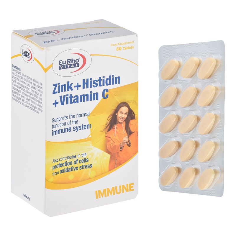 کپسول زینک ویتامین سی و هیستیدین یوروویتال 395 میلی گرم بسته 60 عددی