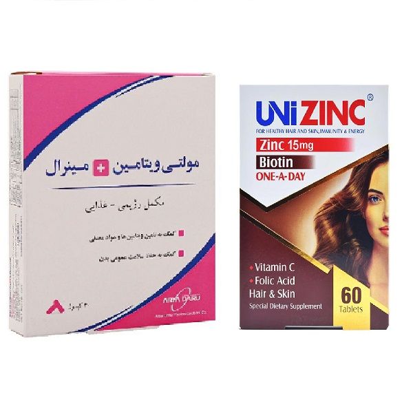 کپسول مولتی ویتامین و مینرال آریا دارو بسته 30 عددی به همراه قرص 15 میلی گرمی یونی زینک بسته 60 عددی