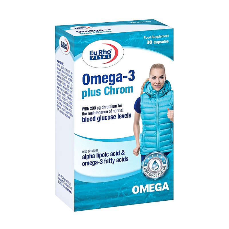 کپسول ژلاتینی امگا 3 پلاس کروم یوروویتال   896 میلی گرم بسته 30 عددی